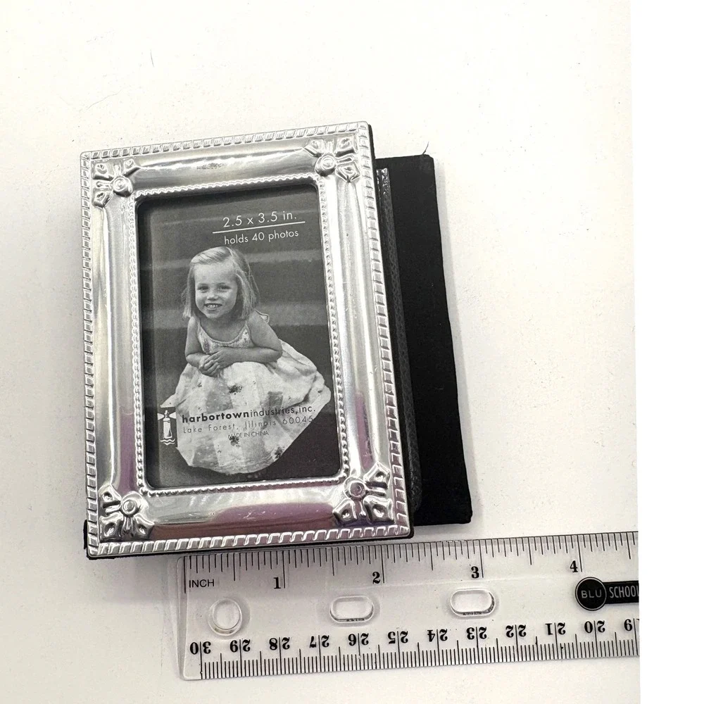 Harbortown Photo Album Mini Book 2.5x3.5 Silver Ornate Beaded Frame Holds 40